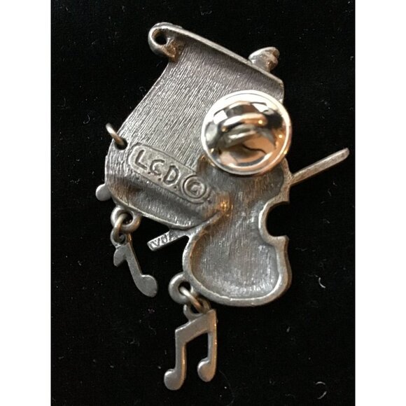 Vintage LCD brooch silver tone music notes Chello charms - Picture 4 of 6